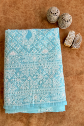 Arsh Handcrafted Blue Cotton Unstitched Chikankari Front Jaal 3pc Suit