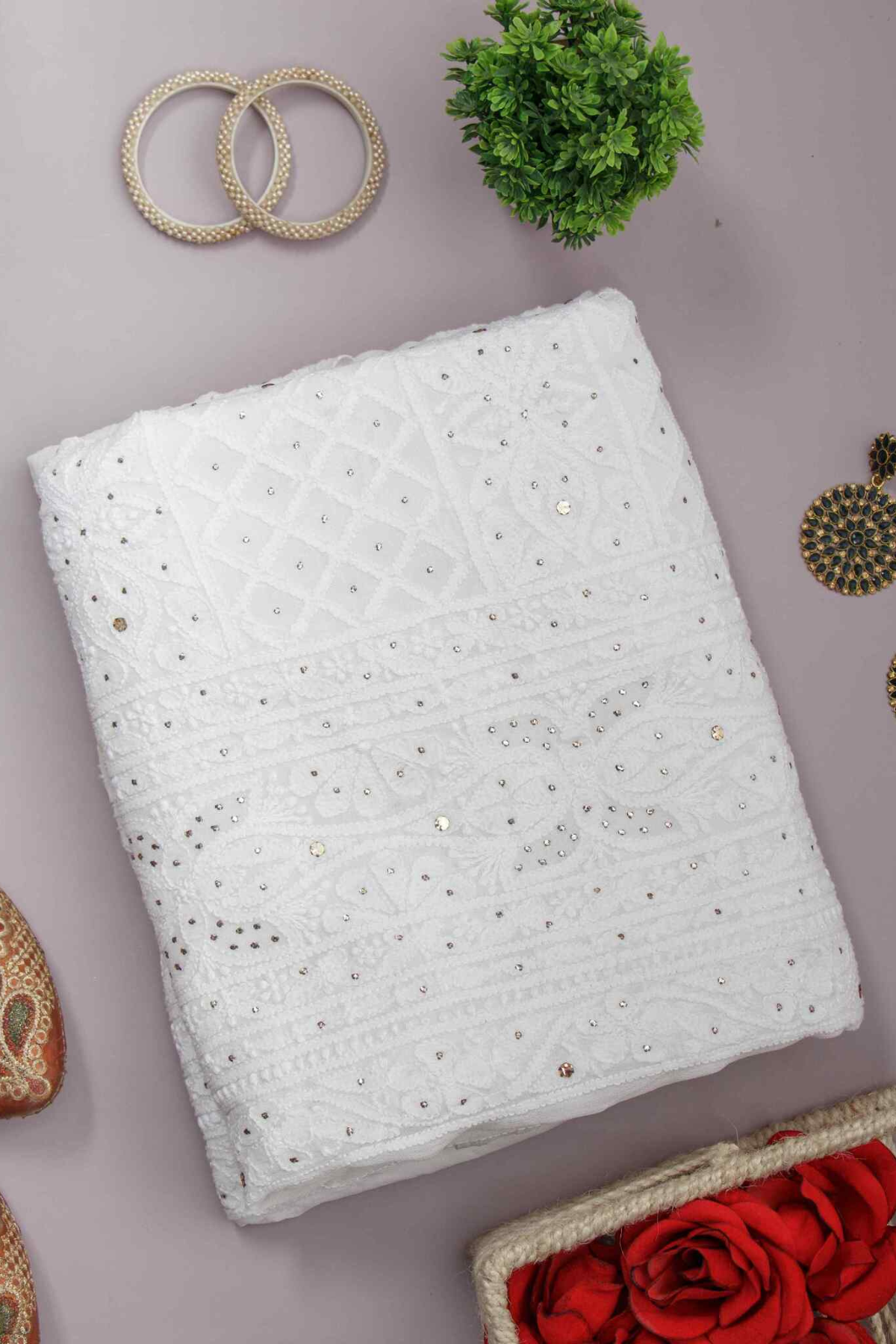 Arsh Handcrafted Pure Viscose Georgette white Kurti and Dupatta set. - arshchikan