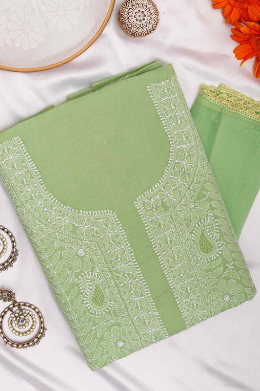 Arsh Handcrafted Forest Green Cotton Unstitched Chikankari Front Jaal 3pc Suit - arshchikan