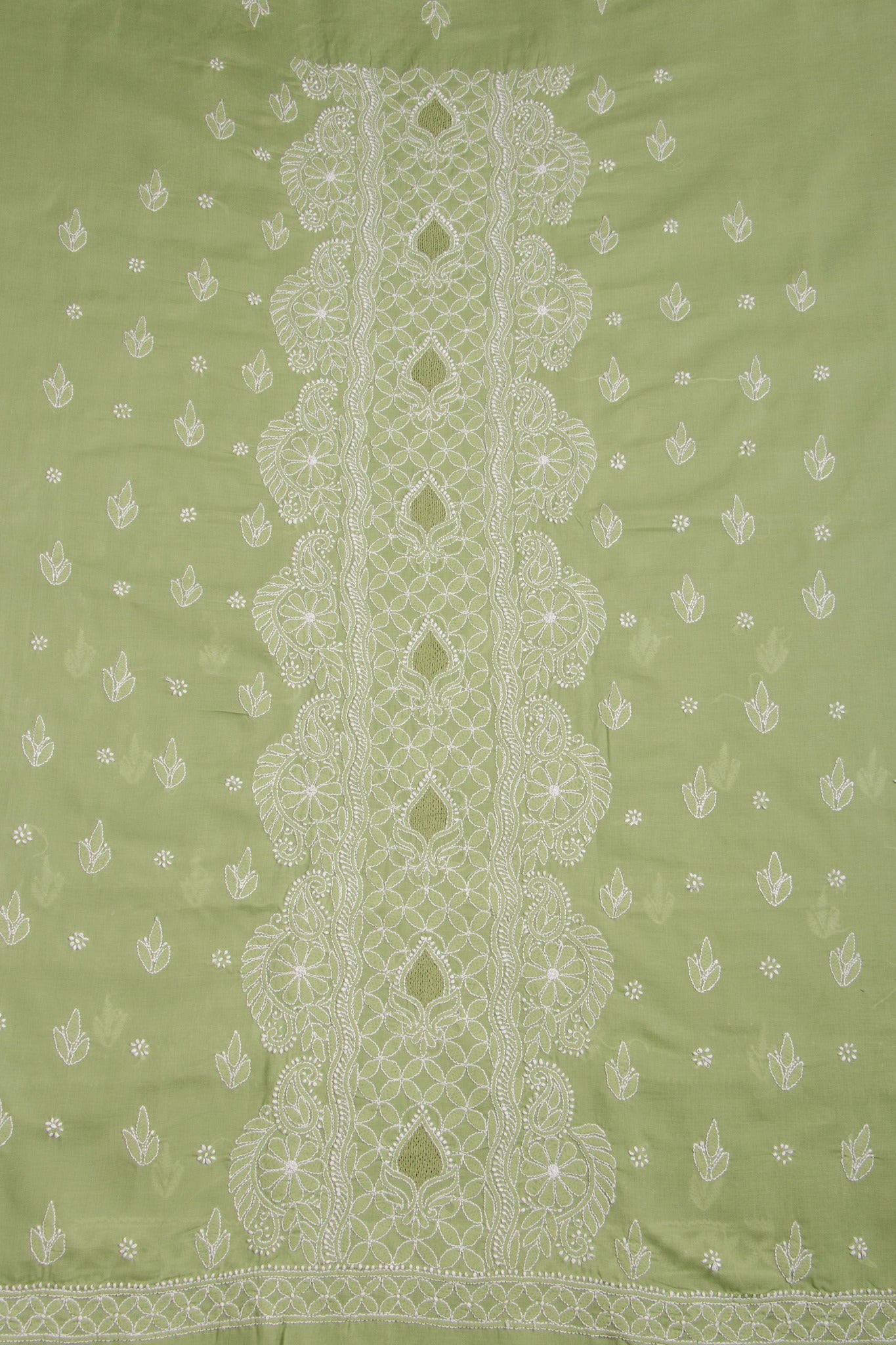 Arsh Handcrafted Forest Green Panel Jaali Cotton Unstitched 3pc Suit - arshchikan