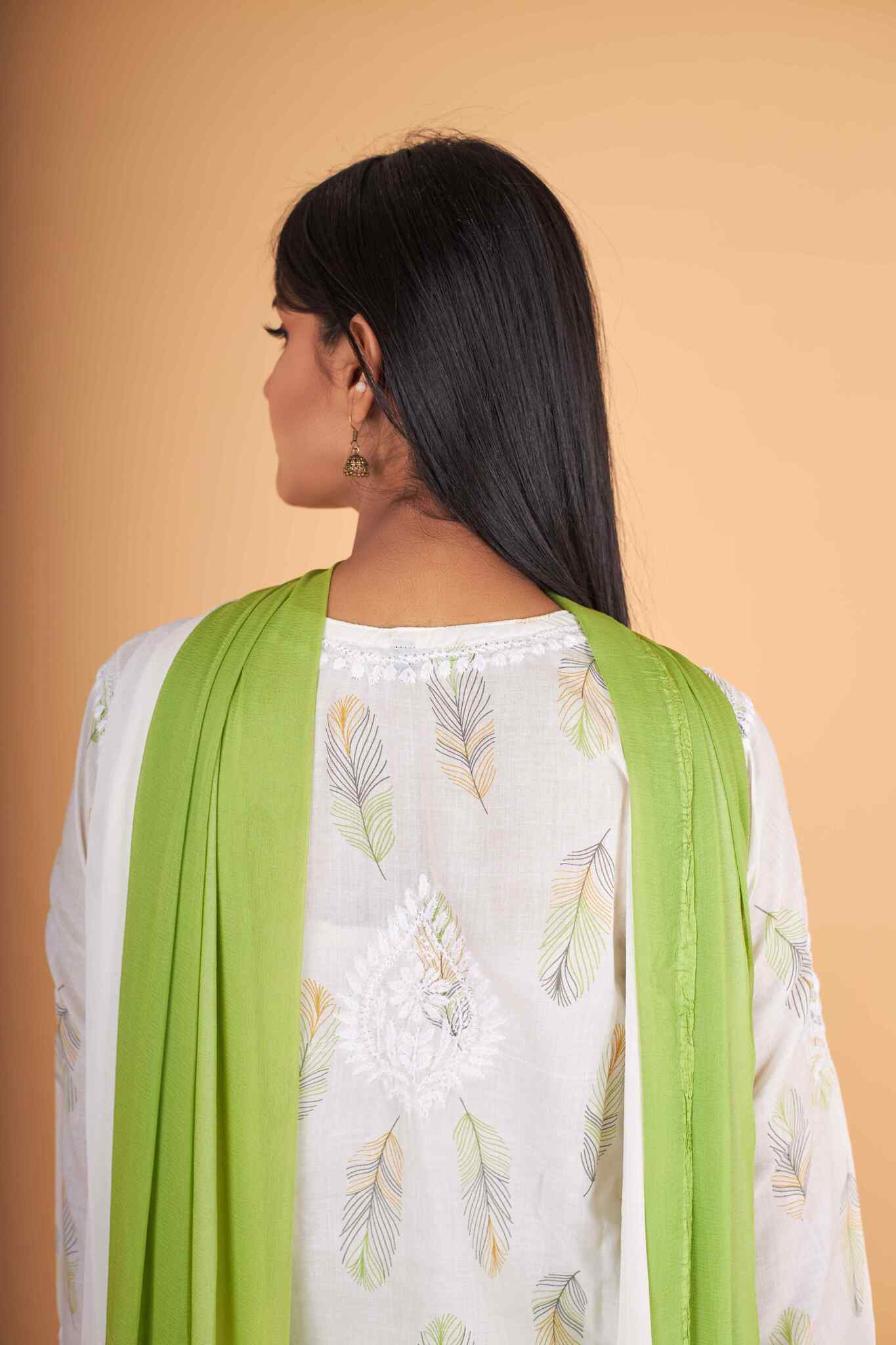 Arsh Handcrafted MulMul Cotton 3pc Kurti, Pant and Dupatta Chikankari Set - arshchikan