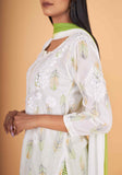 Arsh Handcrafted MulMul Cotton 3pc Kurti, Pant and Dupatta Chikankari Set - arshchikan
