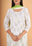Arsh Handcrafted MulMul Cotton 3pc Kurti, Pant and Dupatta Chikankari Set - arshchikan