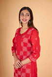 Arsh Handcrafted Red Front Jaal Pure Cotton Kurti - arshchikan