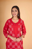Arsh Handcrafted Red Front Jaal Pure Cotton Kurti - arshchikan