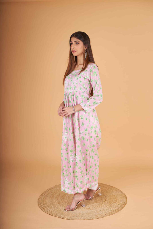 Arsh Handcrafted MulMul Cotton Printed Gown Dress - arshchikan