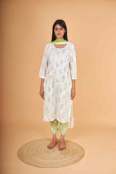 Arsh Handcrafted MulMul Cotton 3pc Kurti, Pant and Dupatta Chikankari Set - arshchikan
