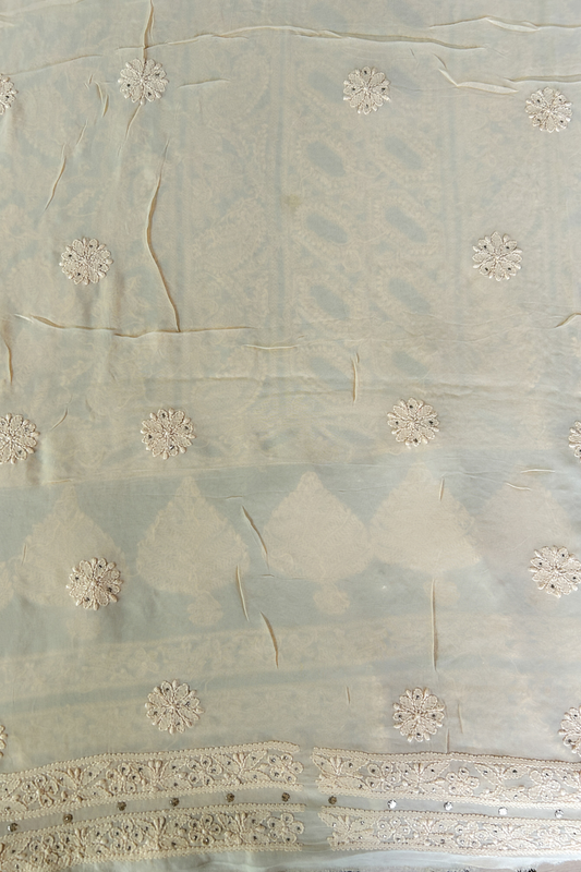 Arsh Handcrafted Pure Viscose Georgette Fawn Unstitched Chikankari Kurti Piece.