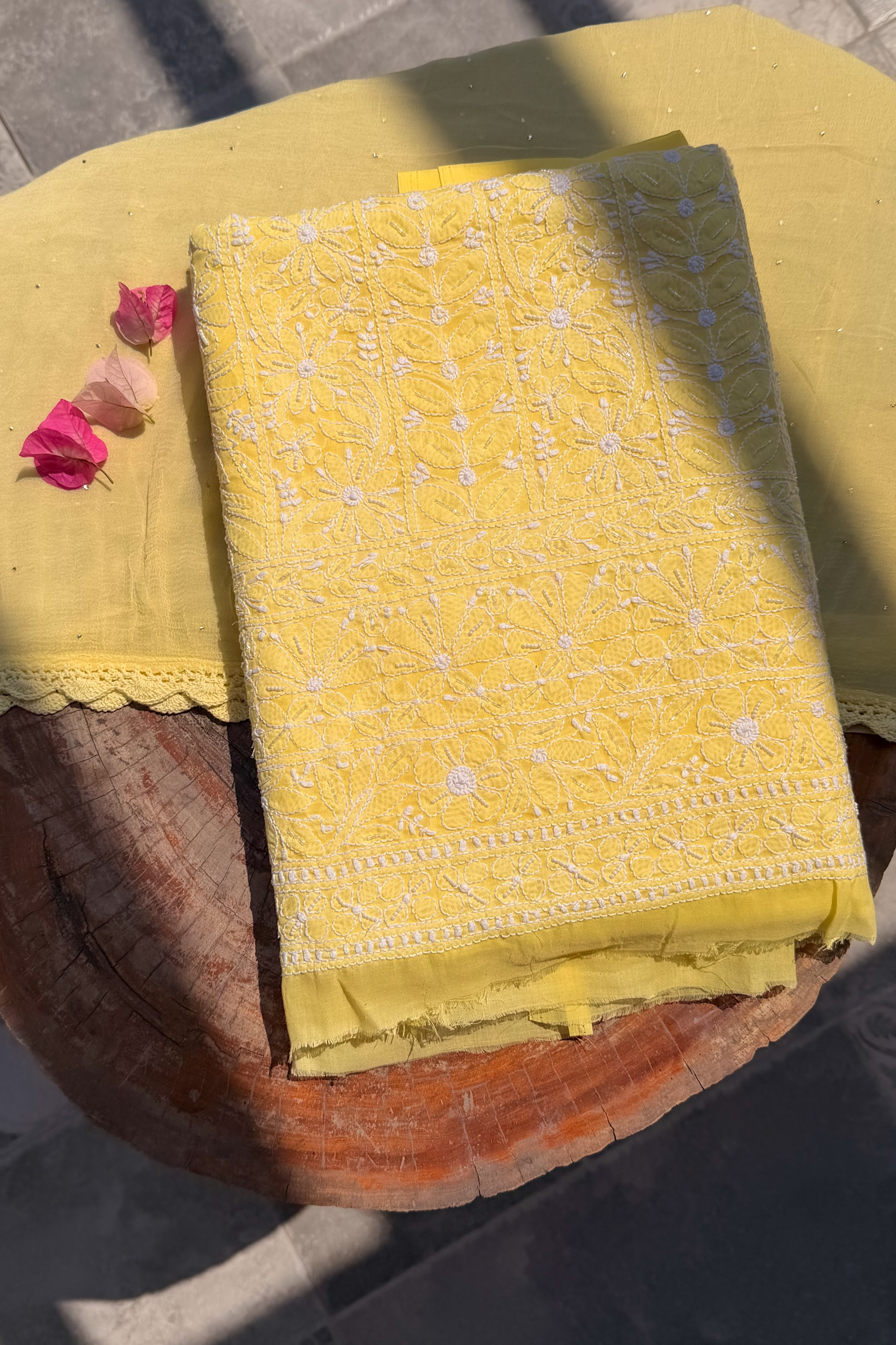 Arsh Handcrafted Yellow Cotton Unstitched Chikankari 3pc Suit - arshchikan