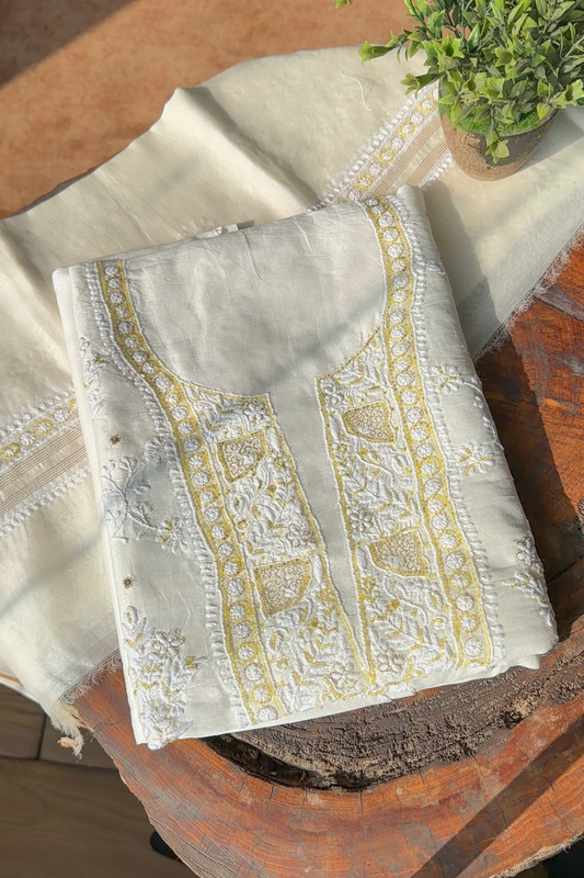 Arsh Handmade Pure Chanderi Silk Kurti and Dupatta Unstitched Set - arshchikan