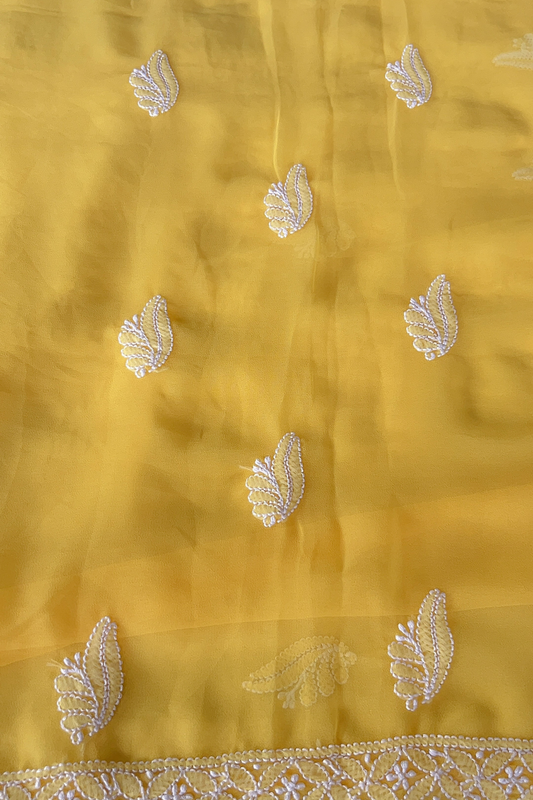 Arsh Handcrafted Yellow Georgette Unstitched Chikankari 3pc Suit Set
