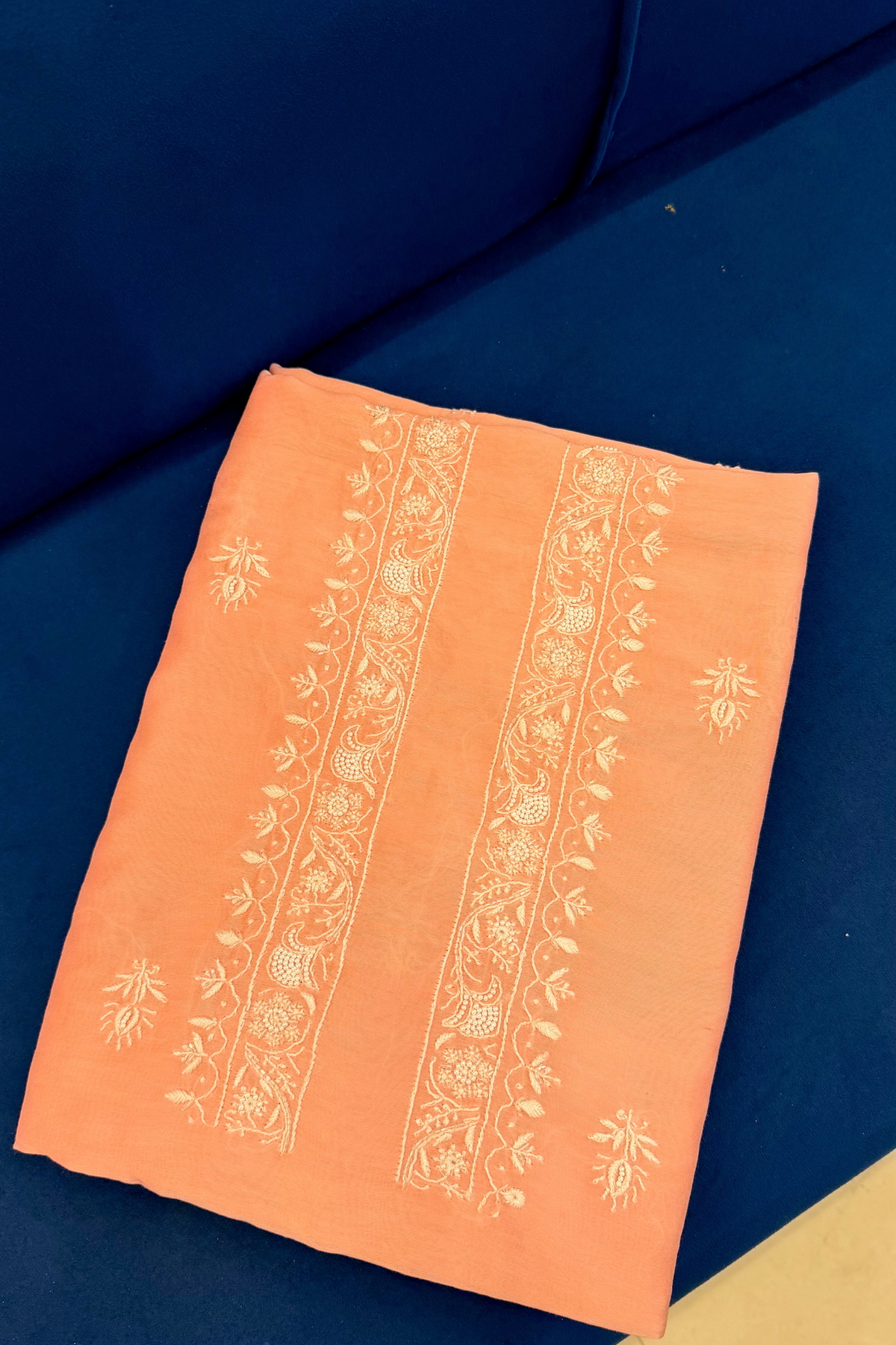 Arsh Hand Embroidered Chikan Mens Pure Chanderi Kurta Piece