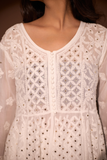 Arsh Handcrafted Front Open White Chikan Anarkali