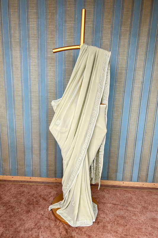 Arsh Handcrafted Pure Georgette Palla Boota Chikan Embroidered Saree