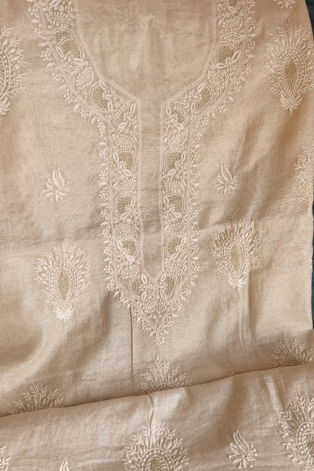 Arsh Handcrafted Pure Tissue Unstitched Chikankari Kurti and Dupatta set