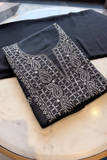 Arsh Handcrafted Black Cotton Unstitched Chikankari 3pc Suit