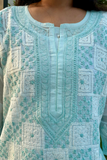 Arsh Handcrafted Sea Green Front Jaal Pure Cotton Kurti