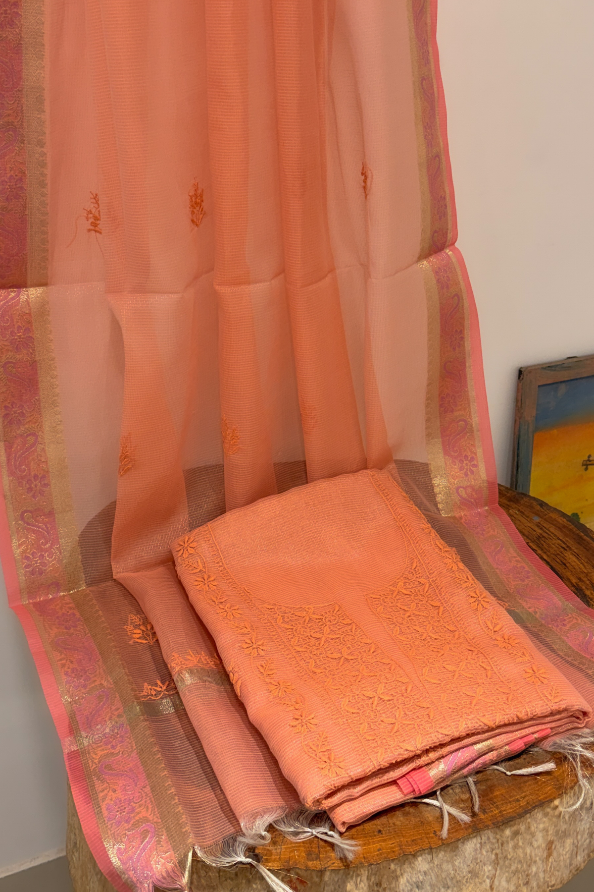 Arsh Handcrafted Tissue Chanderi Kurti and Dupatta Set