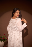 Arsh Handcrafted Front Open White Chikan Anarkali