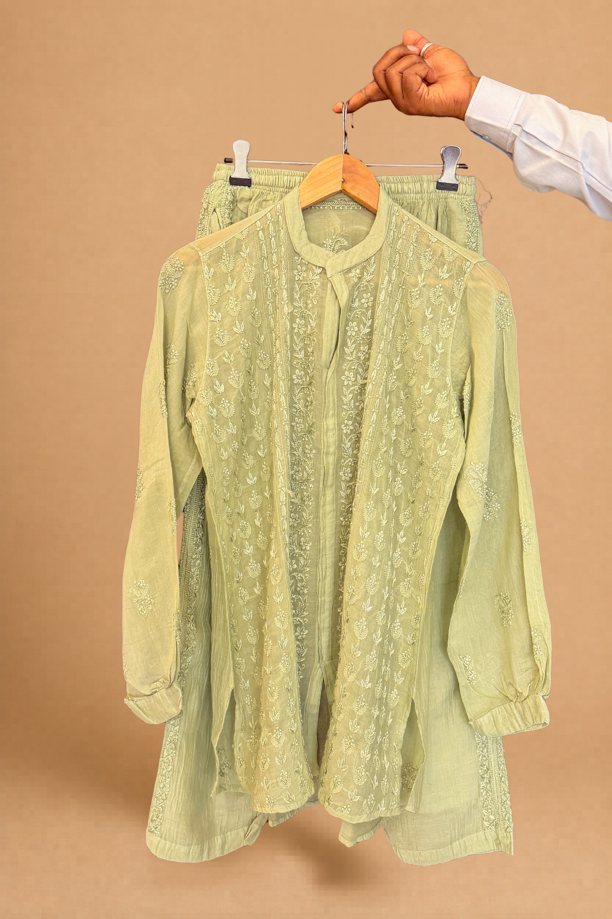 Arsh Handcrafted Pure Mul Chanderi Chikankari Semi Stiched Coord Set