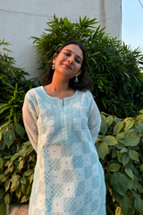 Arsh Handcrafted Sea Green Front Jaal Pure Cotton Kurti