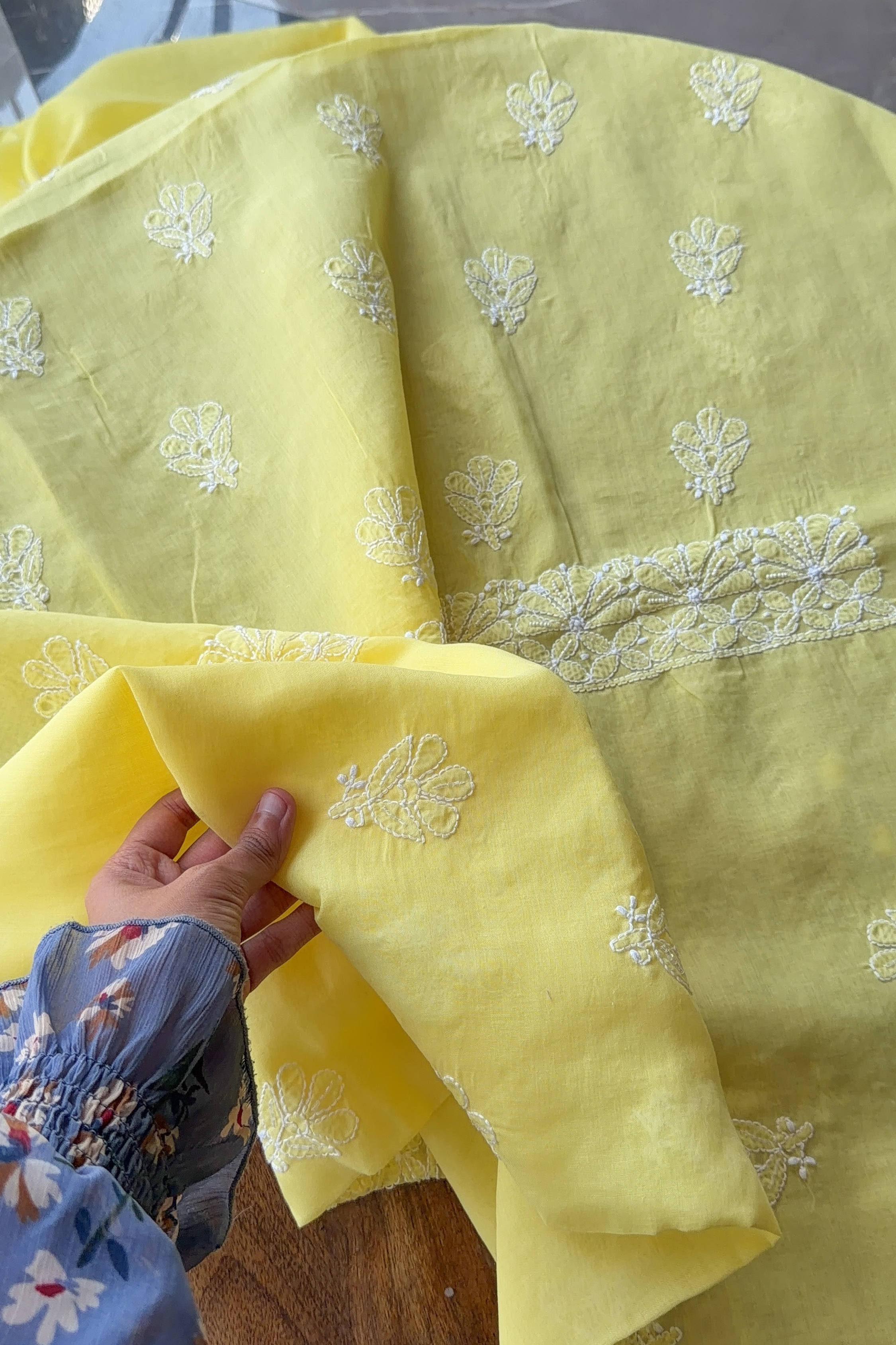 Arsh Handcrafted Yellow Cotton Unstitched Chikankari 3pc Suit - arshchikan