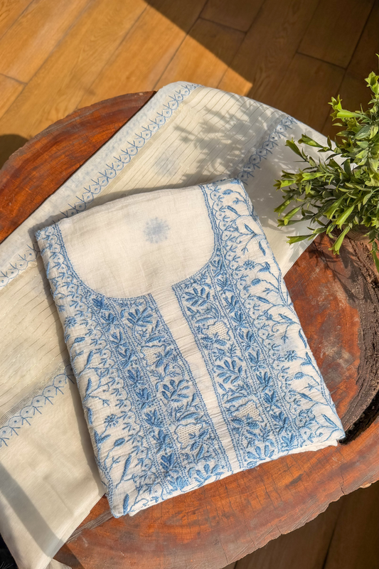 Arsh Handcrafted Mul Chanderi Unstitched Chikankari Kurti and Dupatta set - arshchikan