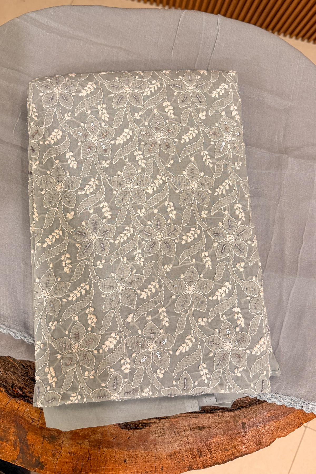 Arsh Handcrafted Grey Cotton Unstitched Chikankari Front Jaal 3pc Suit