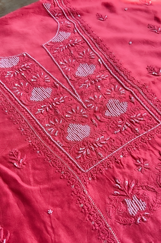 Arsh Handcrafted Chanderi Silk Kurti and Dupatta Semi Stitched Set