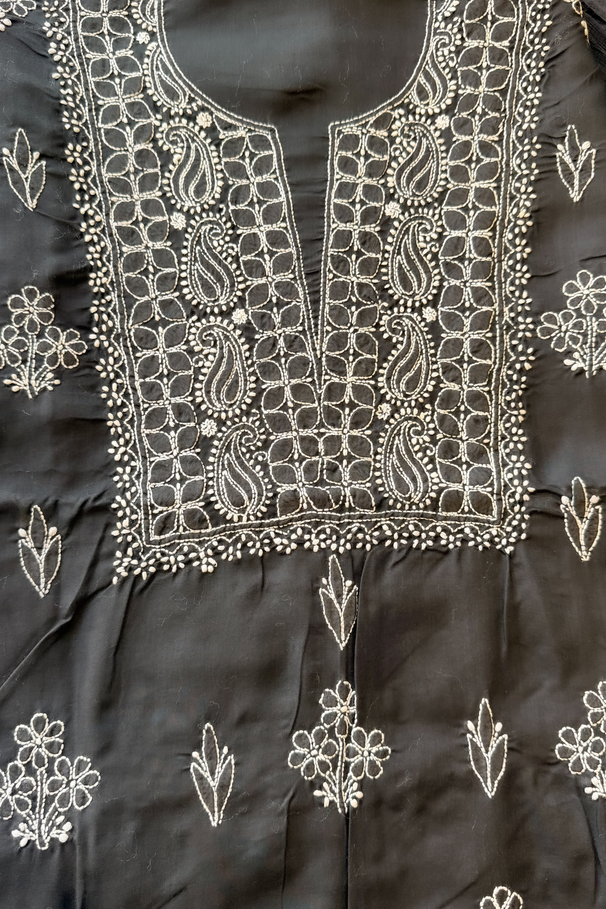 Arsh Handcrafted Black Cotton Unstitched Chikankari 3pc Suit