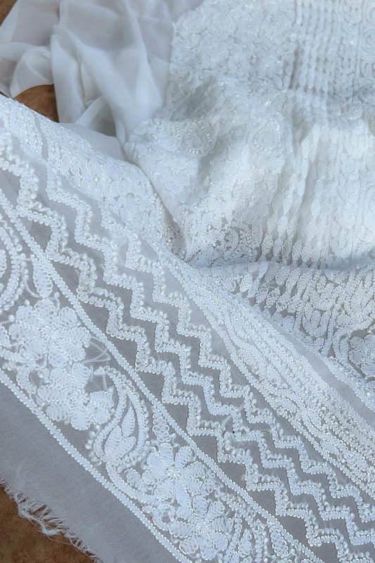 Arsh Chikankari hand embroidered White Chikan Kurti piece.