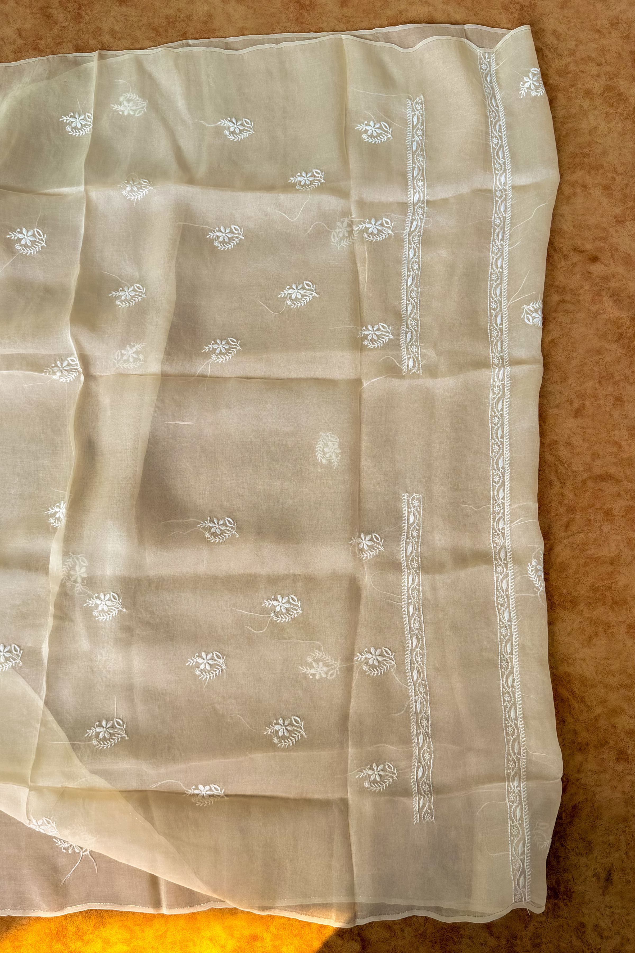 Arsh Handcrafted Pastel Mango Pure Organza Kurta and Dupatta set - arshchikan