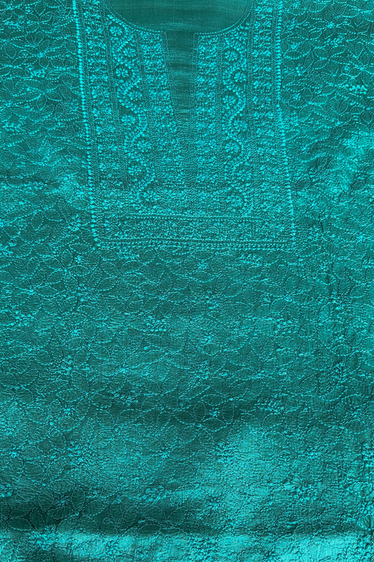 Arsh Handcrafted Dark Green Pure Silk Unstitched Chikankari 3pc Suit Set