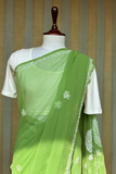 Arsh Handcrafted Semi Georgette Heavy Palla Green Chikan Embroidered Saree