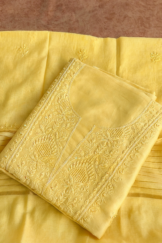 Arsh Handcrafted Chanderi Silk Kurti and Dupatta Unstitched Set