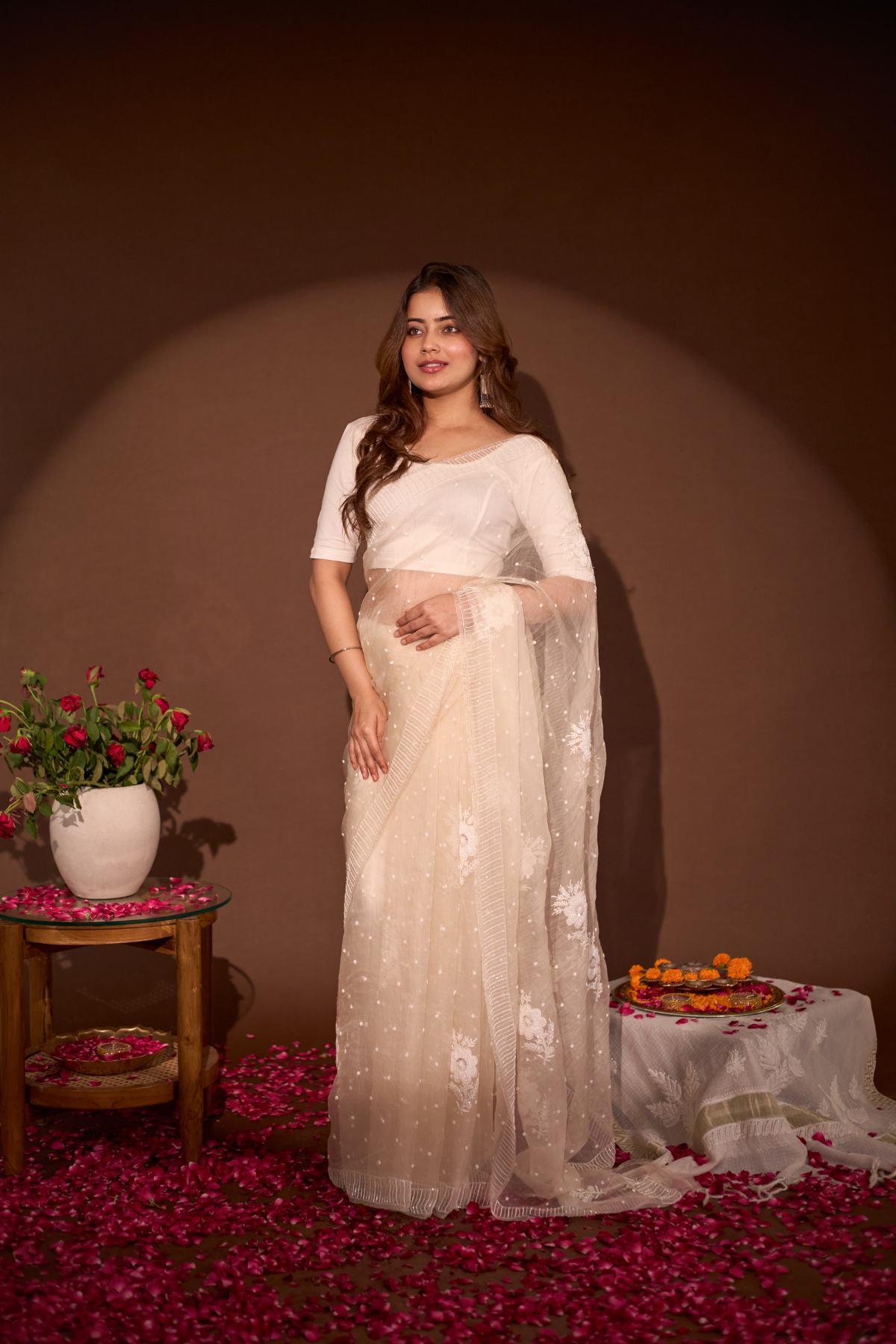 Arsh Handcrafted Pure Organza Chikankari Saree