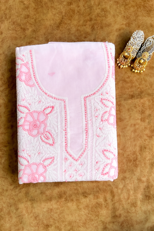 Arsh Handcrafted Baby Pink Cotton Unstitched Chikankari 3pc Suit Set