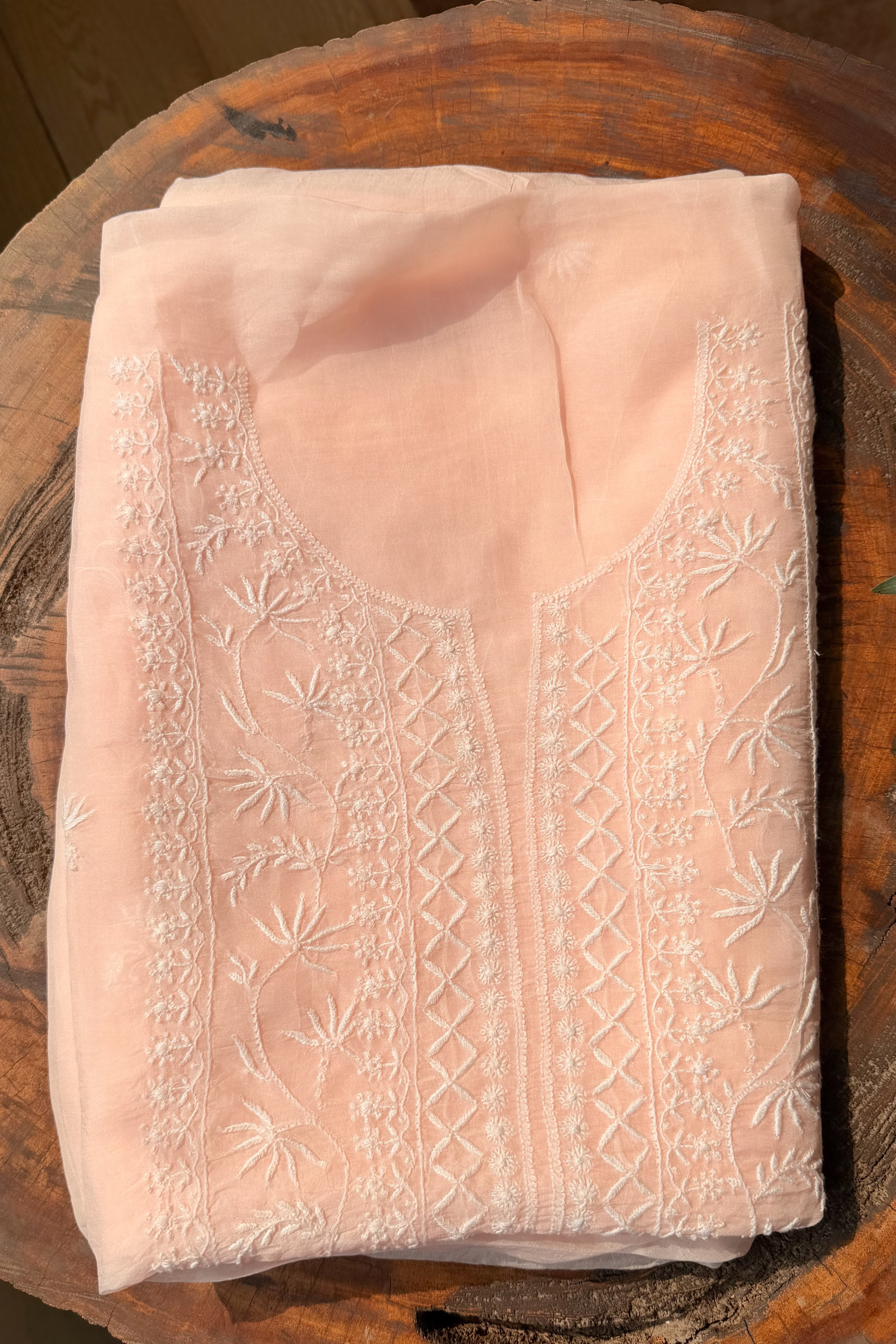 Arsh Handcrafted Peach Pure Organza Kurta and Dupatta set - arshchikan