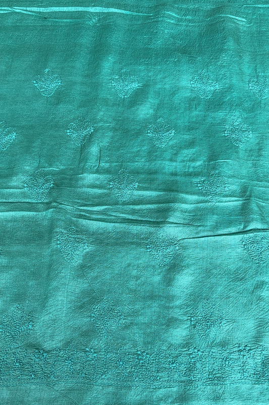 Arsh Handcrafted Dark Green Pure Silk Unstitched Chikankari 3pc Suit Set