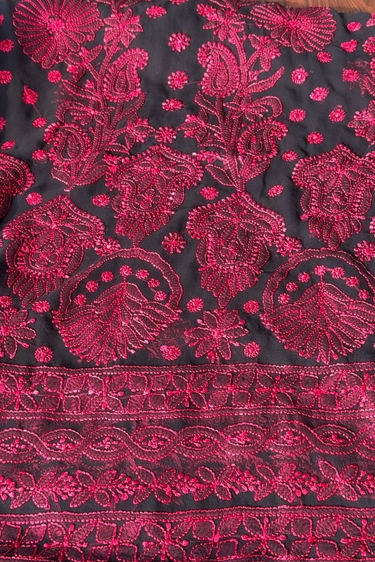 Arsh Handcrafted Black Georgette Unstitched Chikankari Suit Set