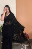 Arsh Handcrafted Georgette All Over Chikan Black Embroidered Saree