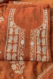 Arsh Handcrafted Rust Pure Tissue Kurti and Dupatta Semi Stitched Set