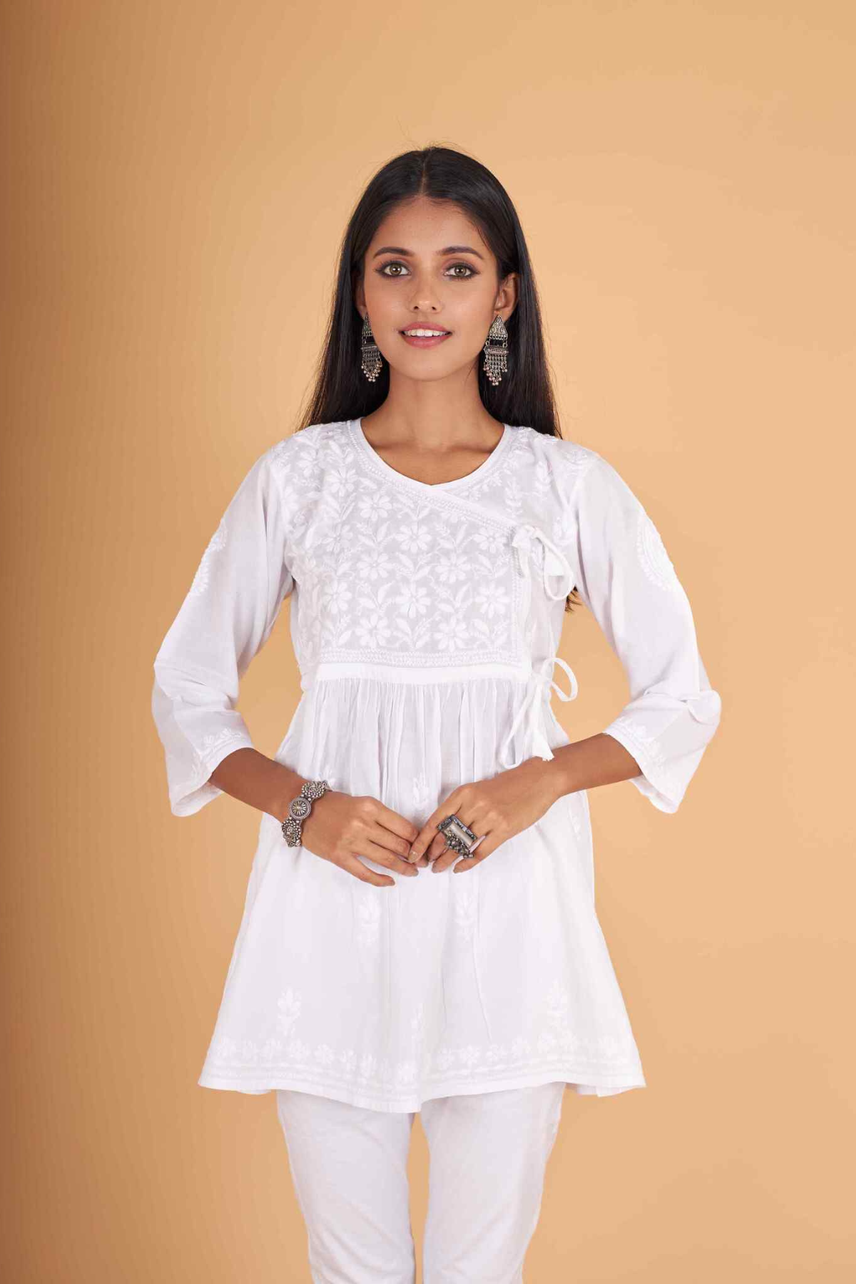 Arsh Handcrafted Pure Cotton Short Angarkha Chikan Top