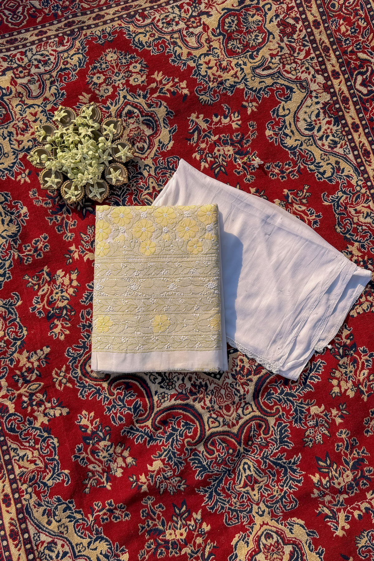 Arsh HandCrafted Pure Cotton Unstitched Chikan Suit Set