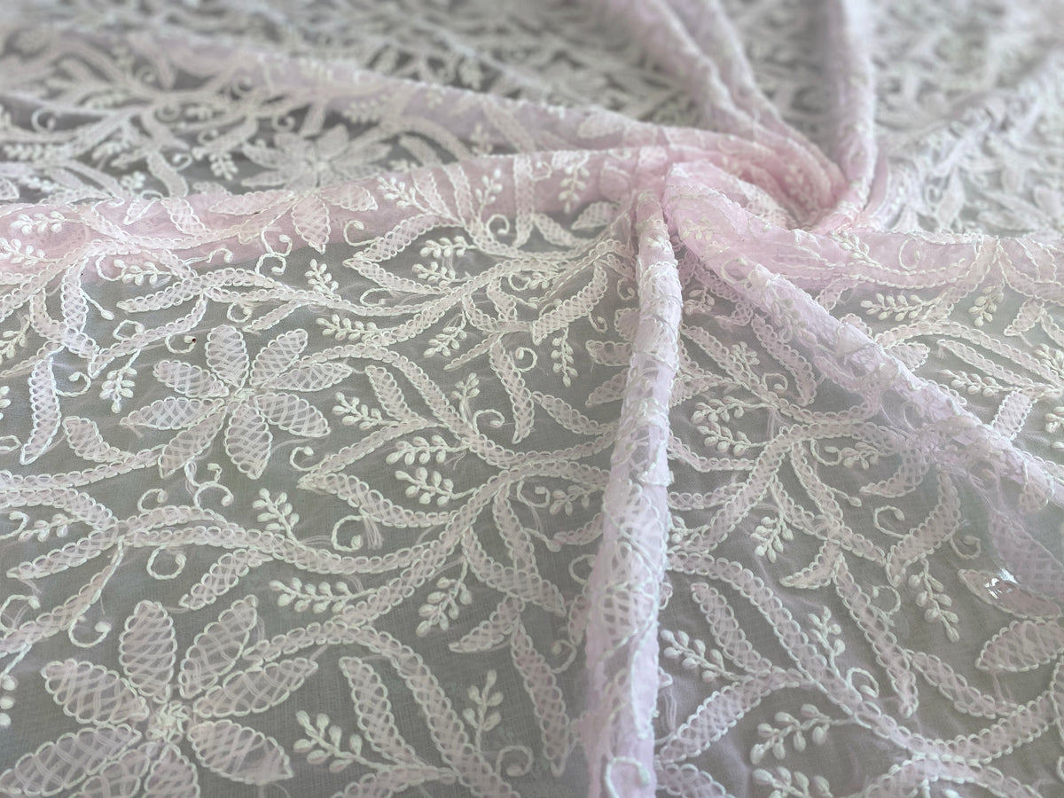 Arsh Handcrafted Semi Georgette Chikankari Light Pink Dupatta