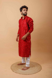 Arsh Maroon Red All Over Embroidered With Mirror Work Men's Kurta