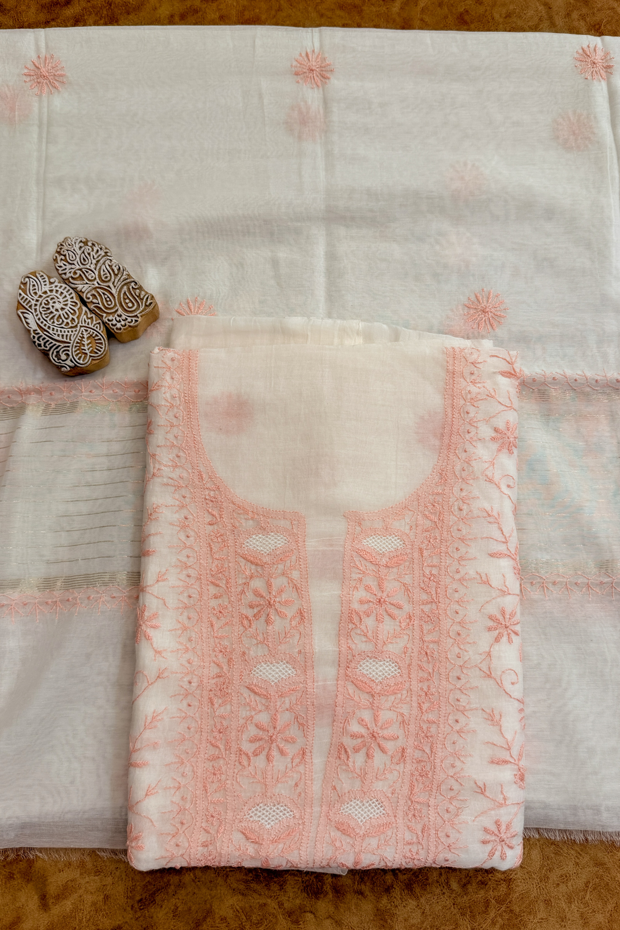 Arsh Handcrafted Mul Chanderi Unstitched Chikankari Kurti and Dupatta set - arshchikan