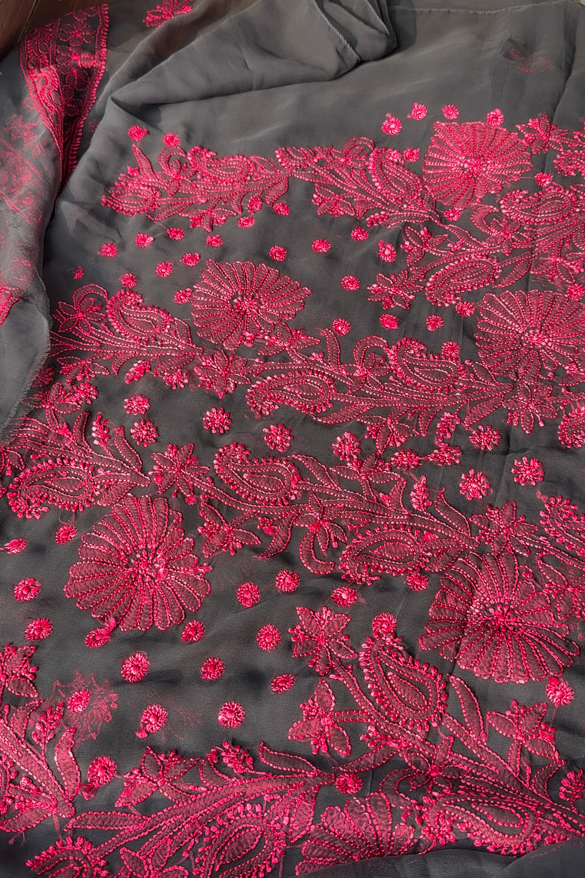 Arsh Handcrafted Black Georgette Unstitched Chikankari Suit Set