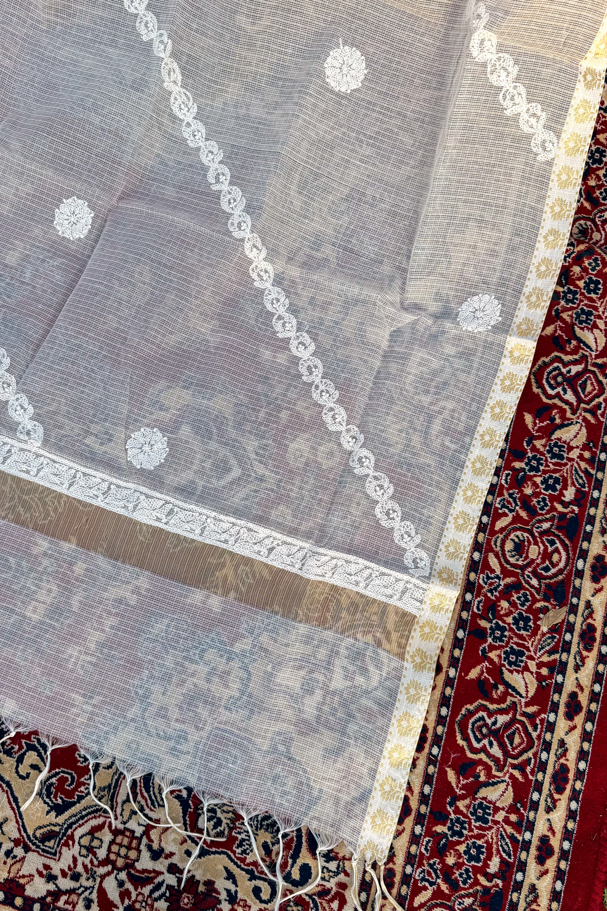 Arsh Handmade Pure Chanderi Chikankari Dupatta