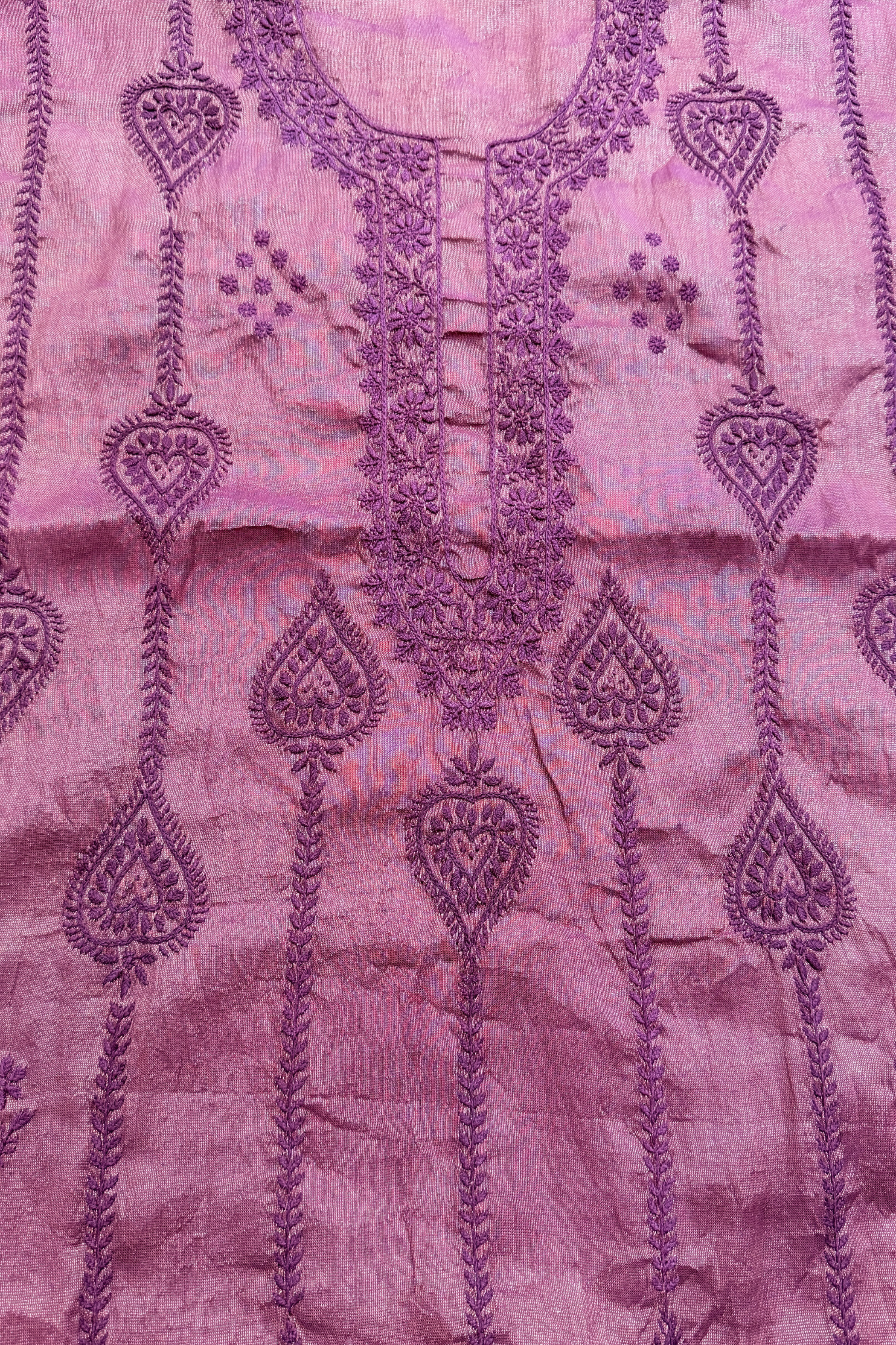 Arsh Handcrafted Tissue Chanderi Kurti and Dupatta Chikankari Set - arshchikan